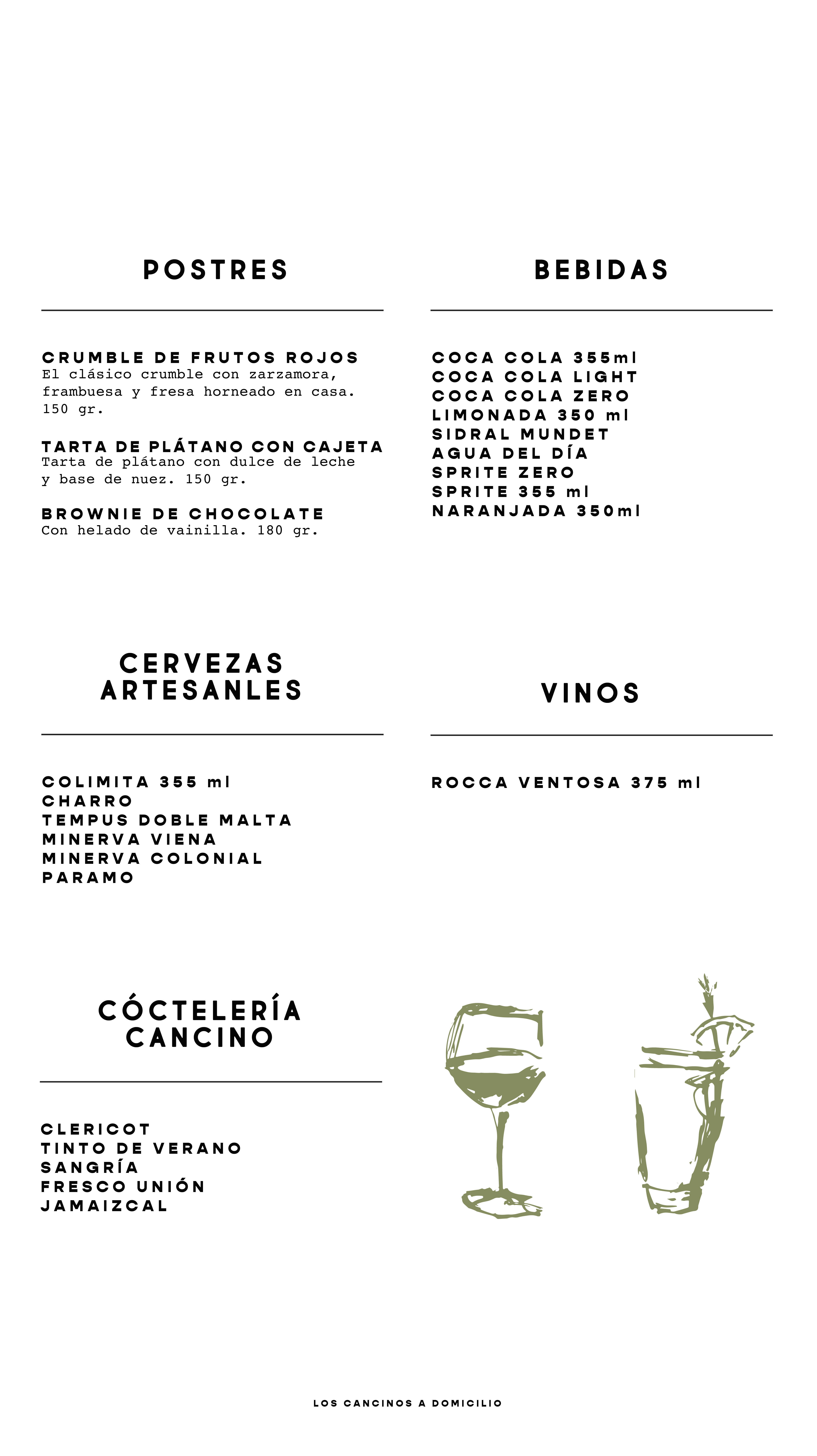 Archipiélago — Cancino menú postres y bebidas