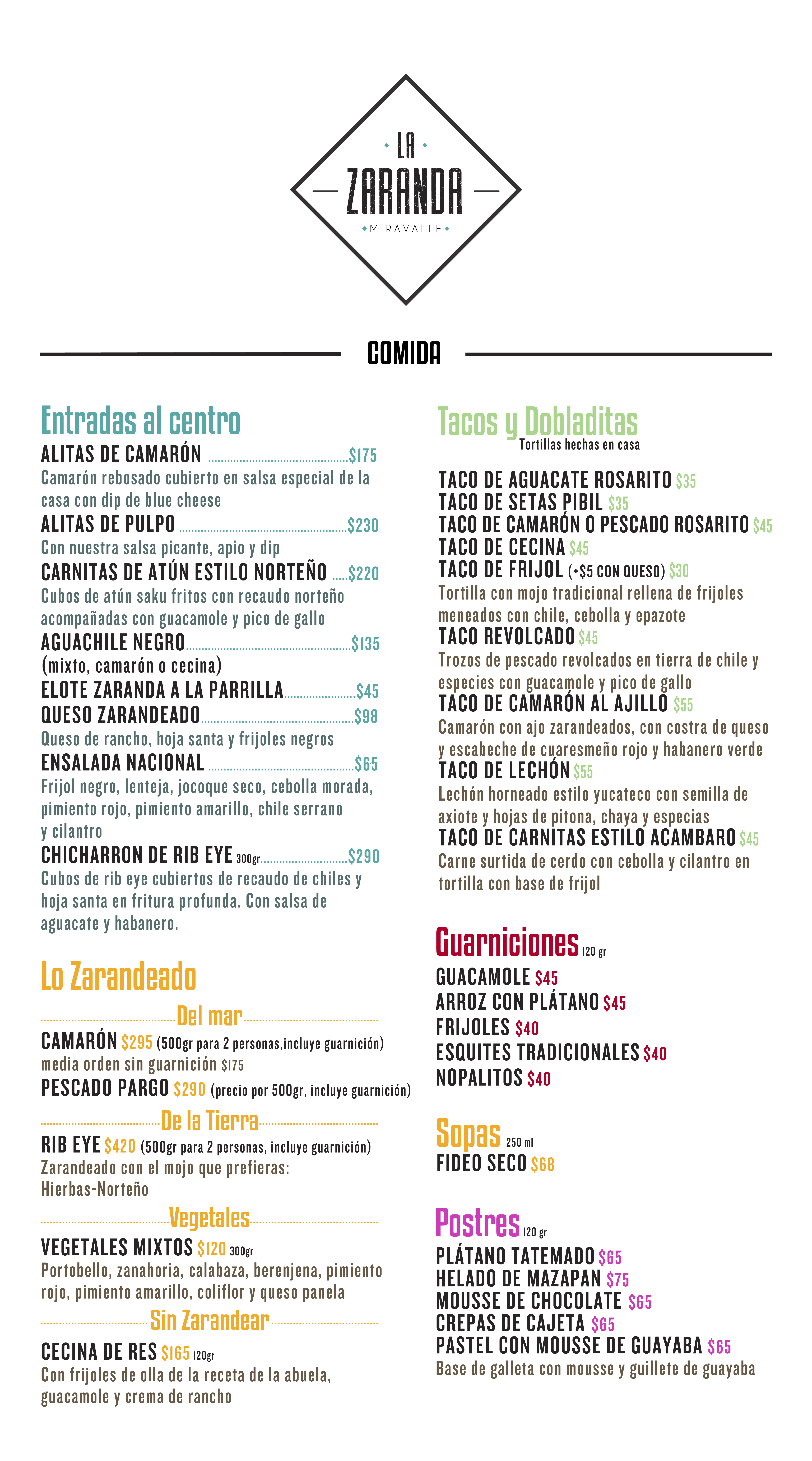 Archipiélago — La Zaranda menú comida