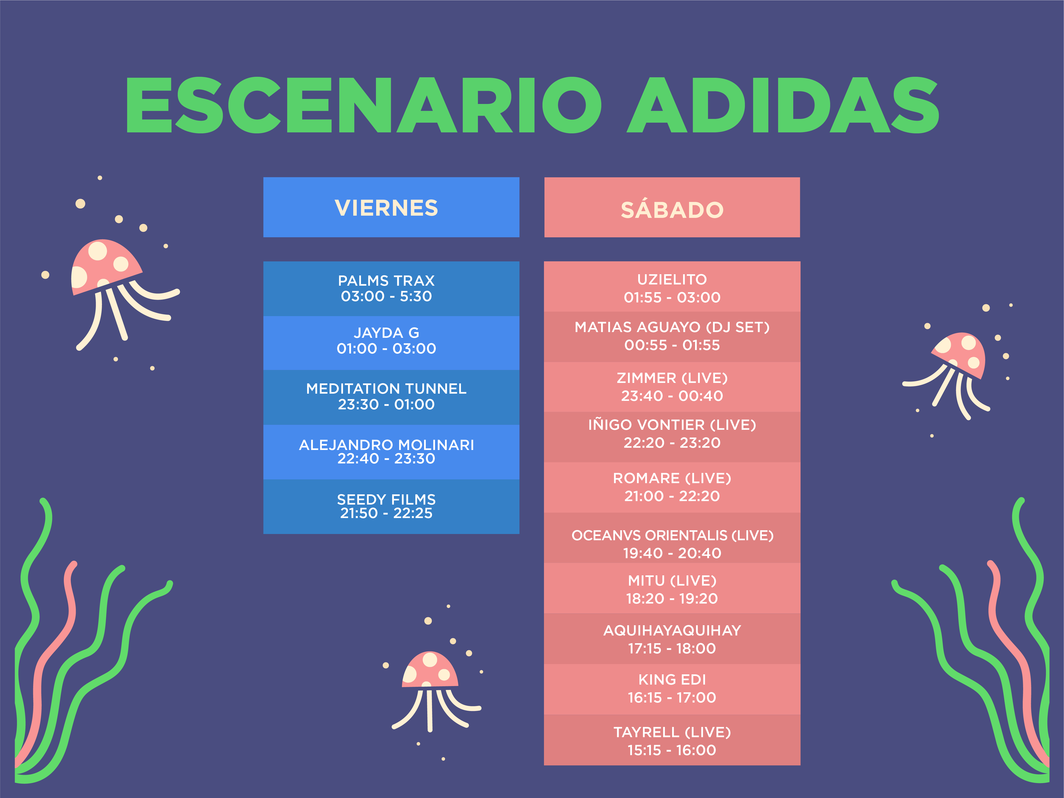 Trópico — escenario Adidas horarios